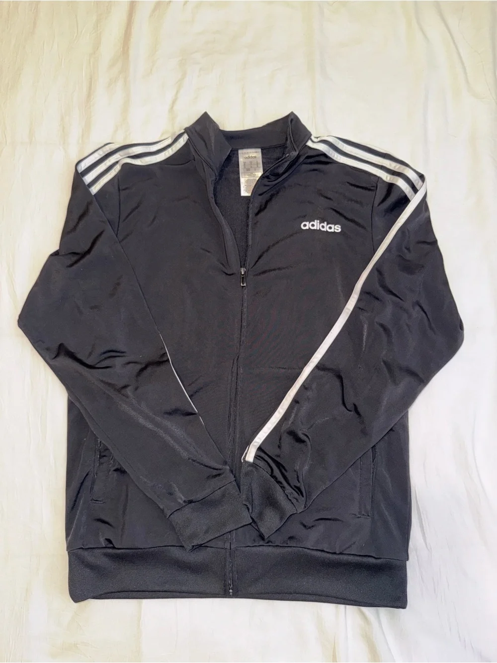 adidas Black Track Jacket with White Stripe Detail